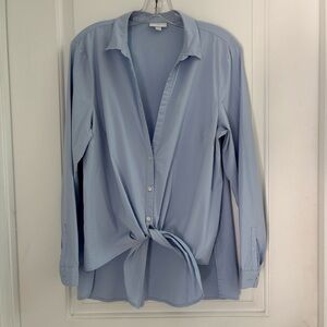 J. Jill Blue Button Tie Front Hi Low Blouse